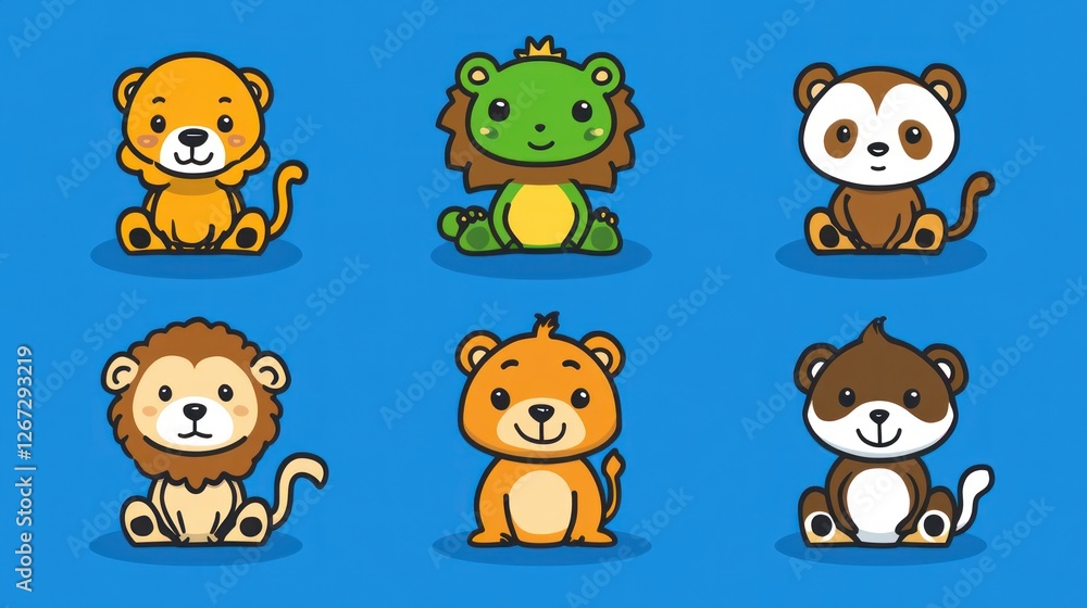 Cute animal characters sitting on ground. Ideal for children's books, wallpaper, website or print Cute animal characters sitting on ground. Ideal for children's books, wallpaper, website or print