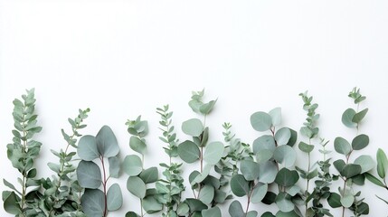 Watercolor green leaves herbal eucalyptus border