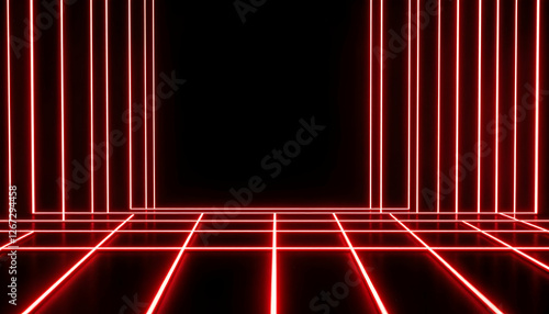 Futuristic red laser grid background with glowing lines and black space