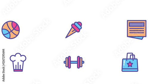 Abstract food, sports, and gaming vector illustration icons