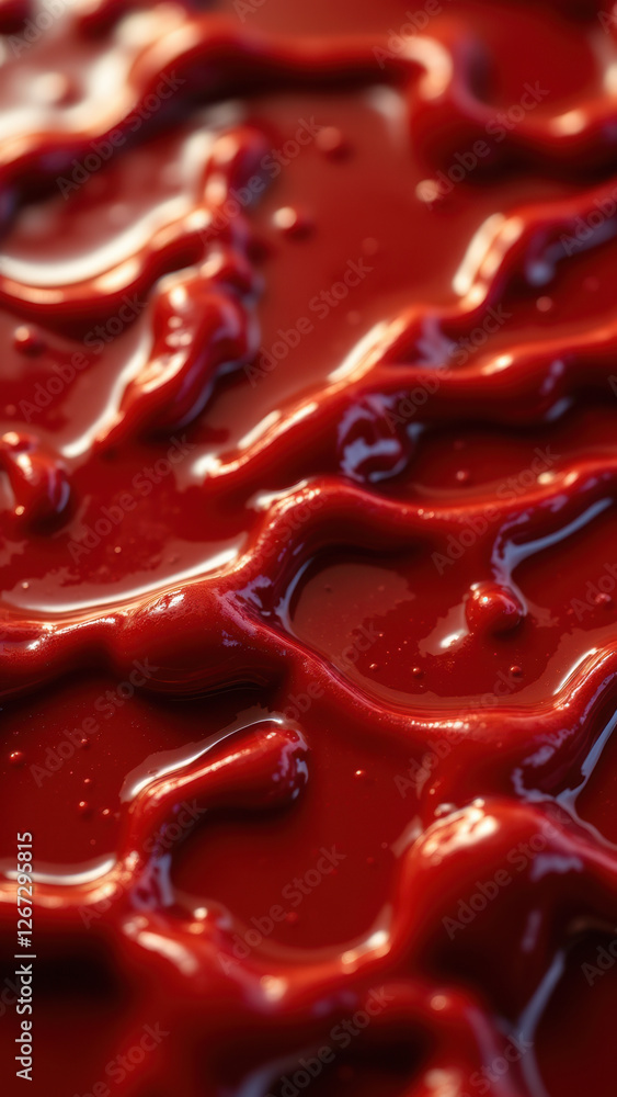 A close-up photograph of a pool of red melted beef fat or lard on a white background. A close-up photograph of a pool of red melted beef fat or lard on a white background.