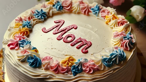 close-up of a cake with the inscription mom. Selective focus