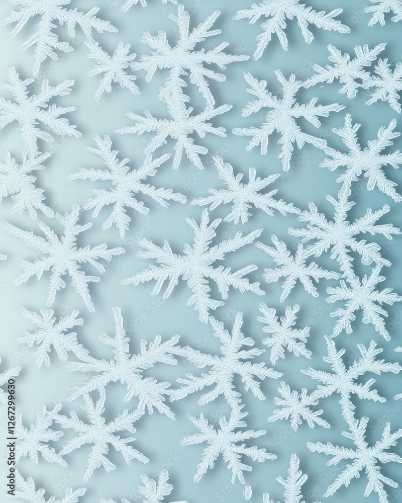 Intricate Detailed Pattern of Delicate Light Blue Snowflakes on Frost Background Intricate Detailed Pattern of Delicate Light Blue Snowflakes on Frost Background