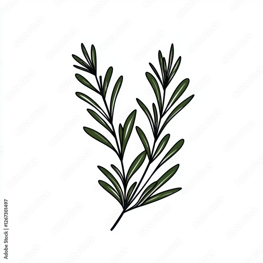 Fototapeta premium Elegant Green Sprig Illustration Botanical Line Art Nature Design Element Simple Plant Graphic