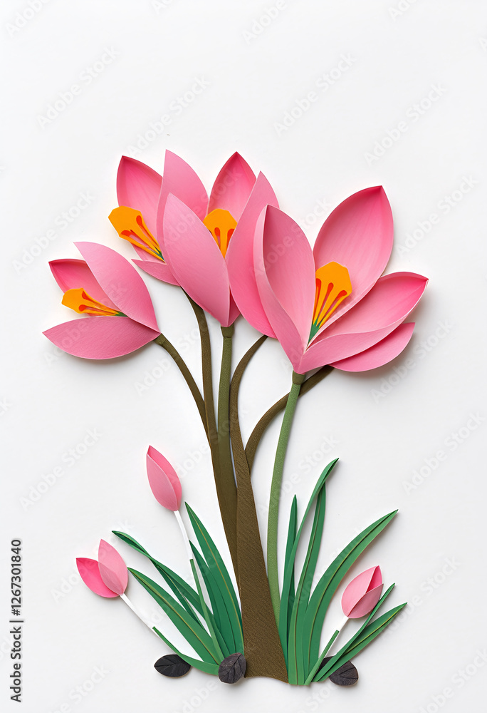 Naklejka premium composizione a tema floreale, illustrazione di fioriture primaverili in stile collage