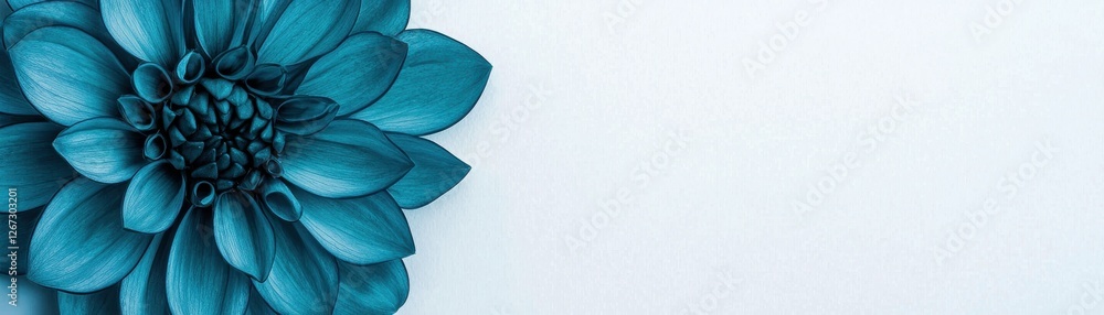 Elegant teal flower with smooth petals and subtle shadows against a light blue background for design and decor inspiration Elegant teal flower with smooth petals and subtle shadows against a light blue background for design and decor inspiration