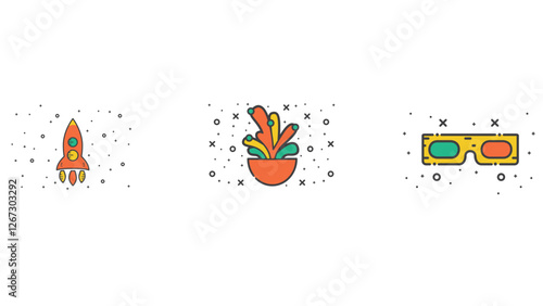 Abstract orange colored set icons vector illustration