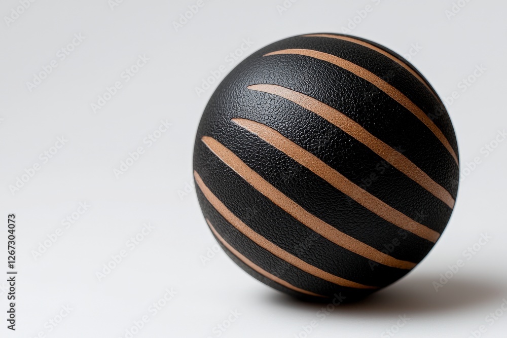Black and Brown Textured Ball with Stripes on a Light Gray Background for Creative Design Use Black and Brown Textured Ball with Stripes on a Light Gray Background for Creative Design Use