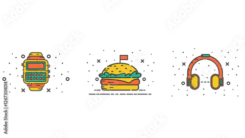 Abstract orange colored set icons vector illustration