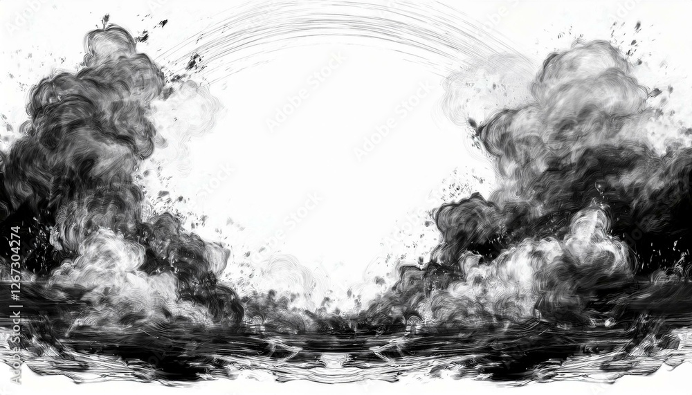Obraz premium creative border frame of fire explosion , smoke and fire clouds background with copy space