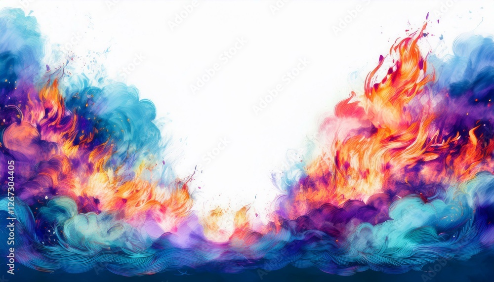 Fototapeta premium creative border frame of fire explosion , smoke and fire clouds background with copy space