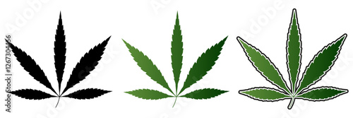 Marijuana drugs leaf illustration, Medical cannabis leaves elements in three designs, illegal dope or ganja graphics