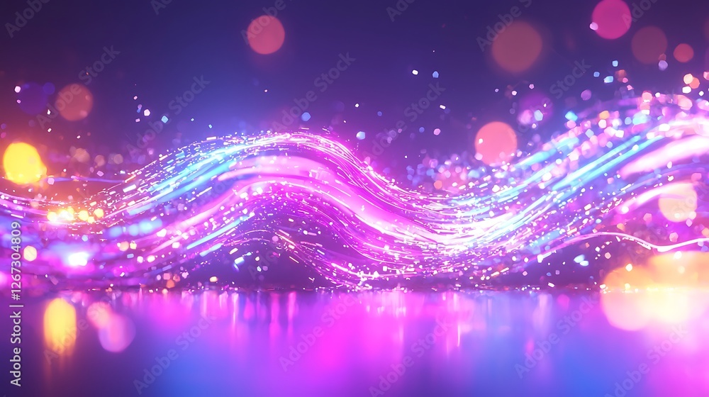 Abstract Wavy Light Streaks with Glowing Bokeh in Purple and Blue Abstract Wavy Light Streaks with Glowing Bokeh in Purple and Blue