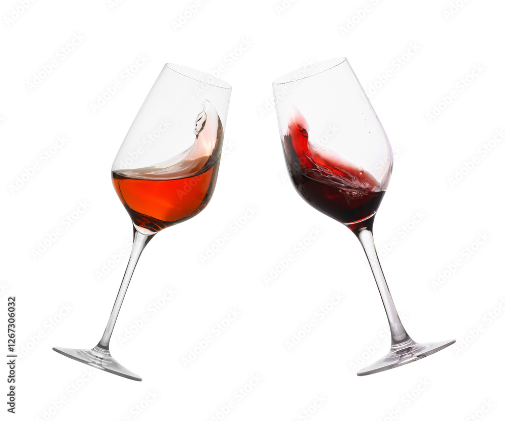 Glasses of splashing red wine isolated on white Glasses of splashing red wine isolated on white