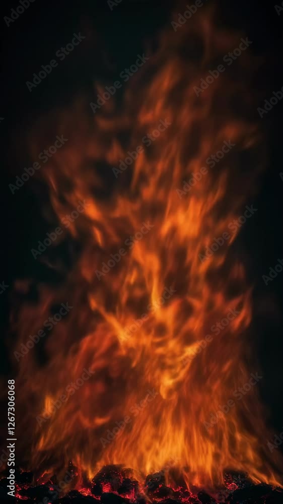 Vertical Video: Burning Fire Flame and Embers Against a Black Background Vertical Video: Burning Fire Flame and Embers Against a Black Background