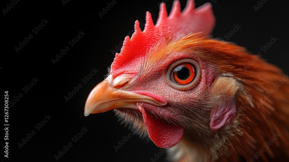 A close-up image of a vibrant rooster, emphasizing its unique colors and features that create a captivating portrait against a deep, contrasting backdrop. A close-up image of a vibrant rooster, emphasizing its unique colors and features that create a captivating portrait against a deep, contrasting backdrop.