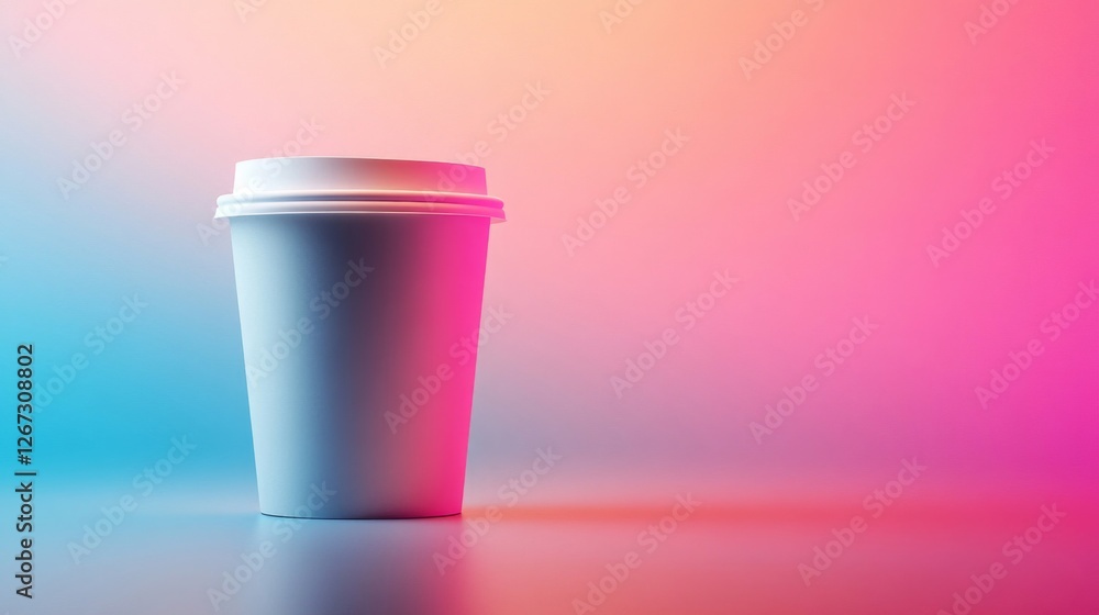 Empty White Coffee Cup On Pink And Blue Gradient Background Empty White Coffee Cup On Pink And Blue Gradient Background