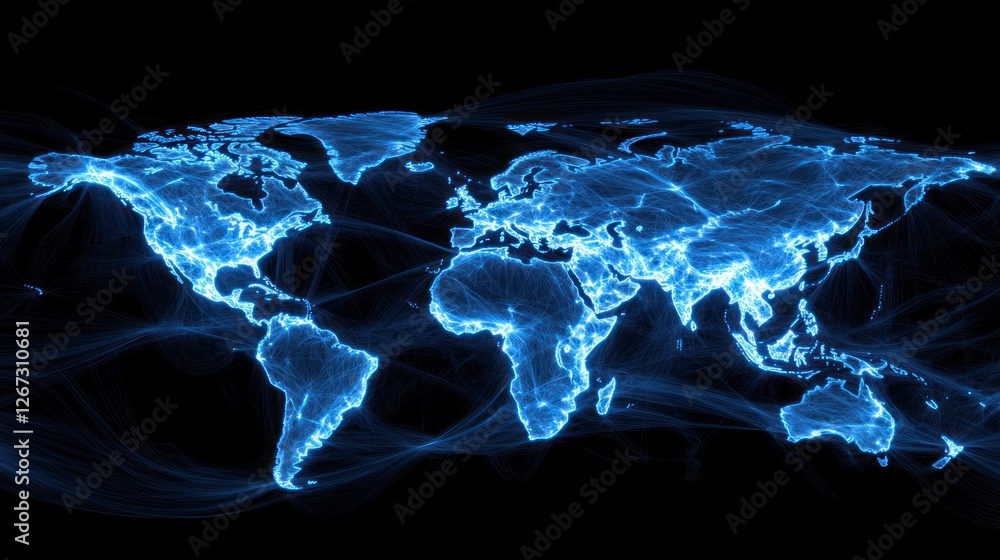 Global network connections, data flow, world map, digital communication, background dark, for technology concepts Global network connections, data flow, world map, digital communication, background dark, for technology concepts