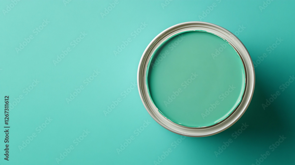 A Top view photograph of a Green paint can. A Top view photograph of a Green paint can.