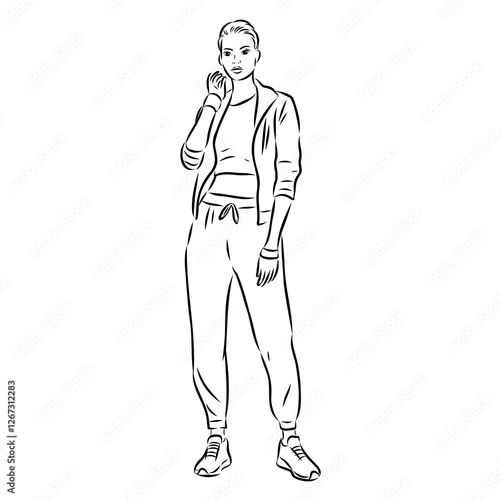 Vector fashion illustration of a beautiful girl in sports wear Vector fashion illustration of a beautiful girl in sports wear