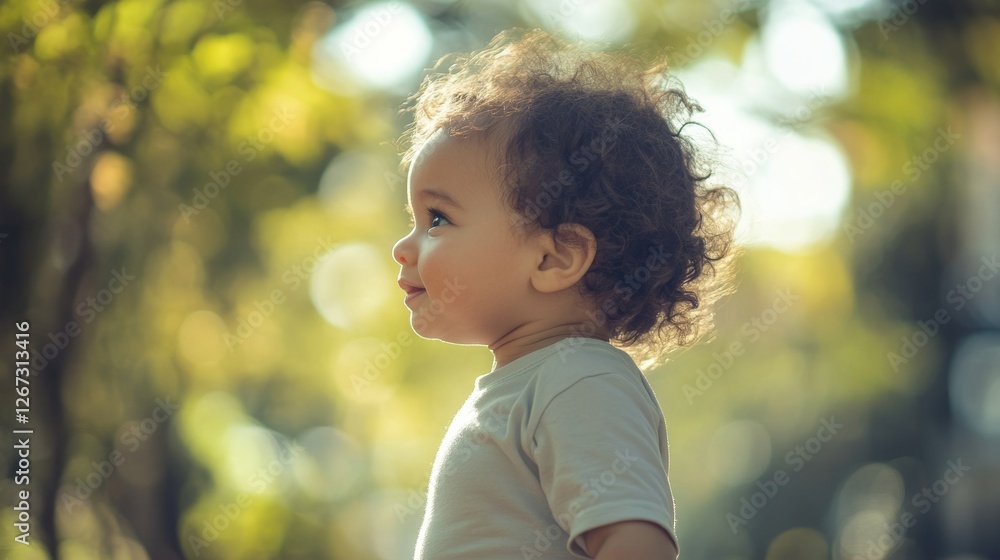 A Toddler with Curly Hair and Bright Eyes Enjoying Nature A Toddler with Curly Hair and Bright Eyes Enjoying Nature