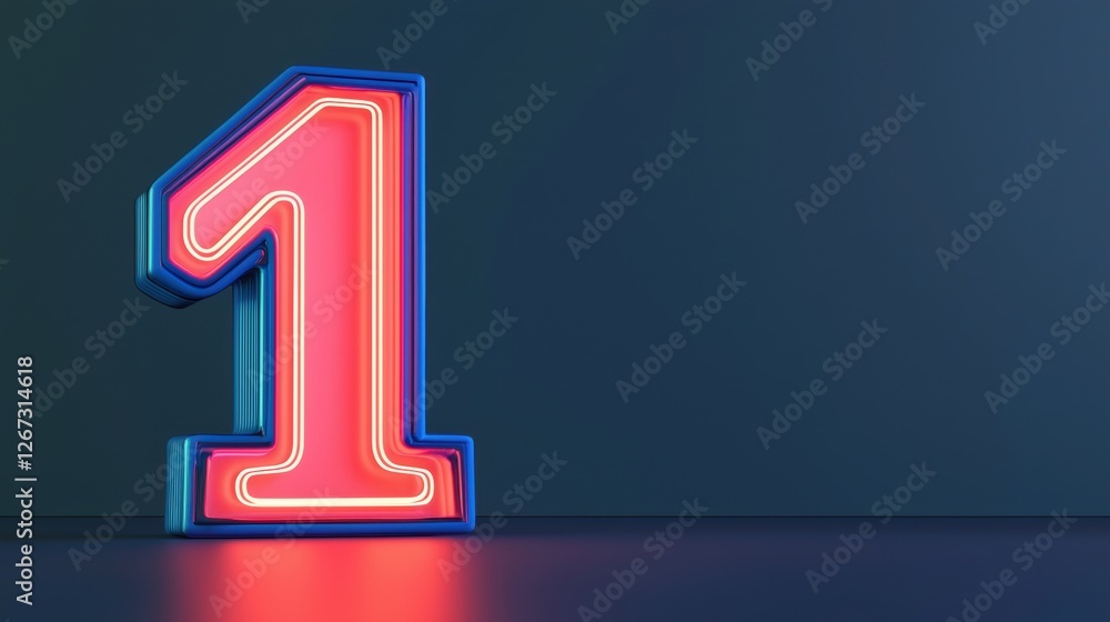 Illuminated neon number one digital display graphic visualization modern design close-up view eye-catching concept Illuminated neon number one digital display graphic visualization modern design close-up view eye-catching concept