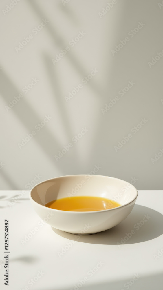 A bowl filled with melted beef tallow on a light-colored wooden surface against a neutral background. A bowl filled with melted beef tallow on a light-colored wooden surface against a neutral background.