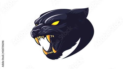 Roaring black panther head, white background, mascot design, sport team logo photo