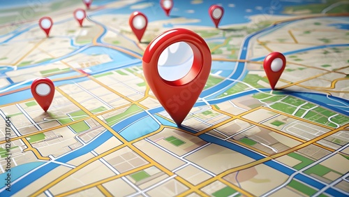 Red Location Pins on a Map