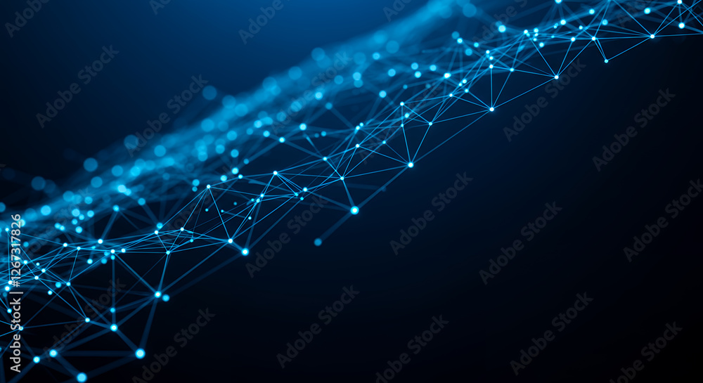 Obraz premium Abstract Blue Network: Futuristic Tech, Data Connection, and Modern Design Inspiration for Backgrounds and Digital Art