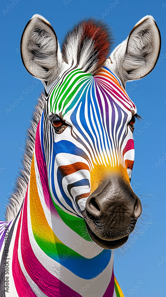 Naklejka premium Rainbow Zebra, Technicolor Stripes