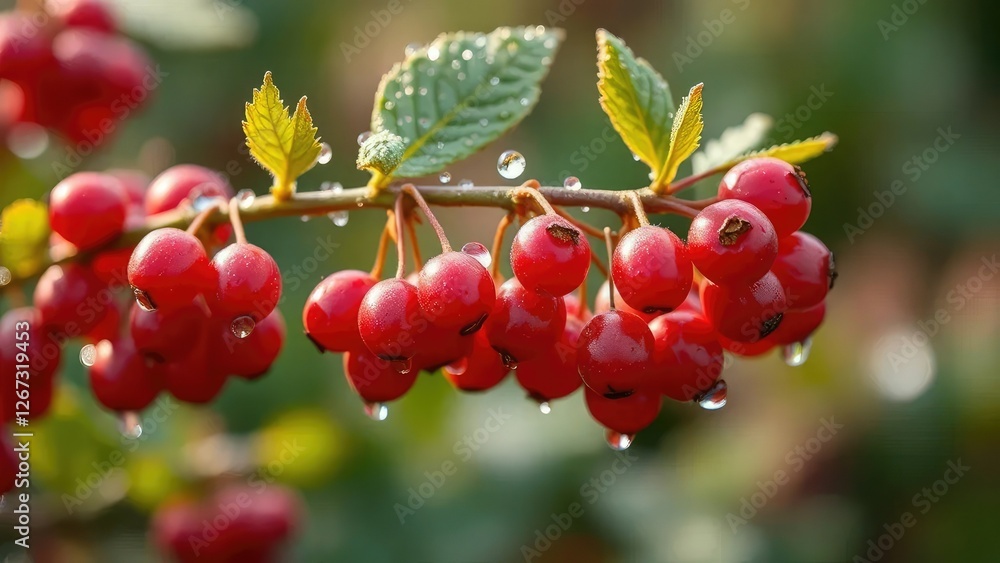 Tiny currant berries ripening in the morning dew, dew, scenery, water droplets Tiny currant berries ripening in the morning dew, dew, scenery, water droplets