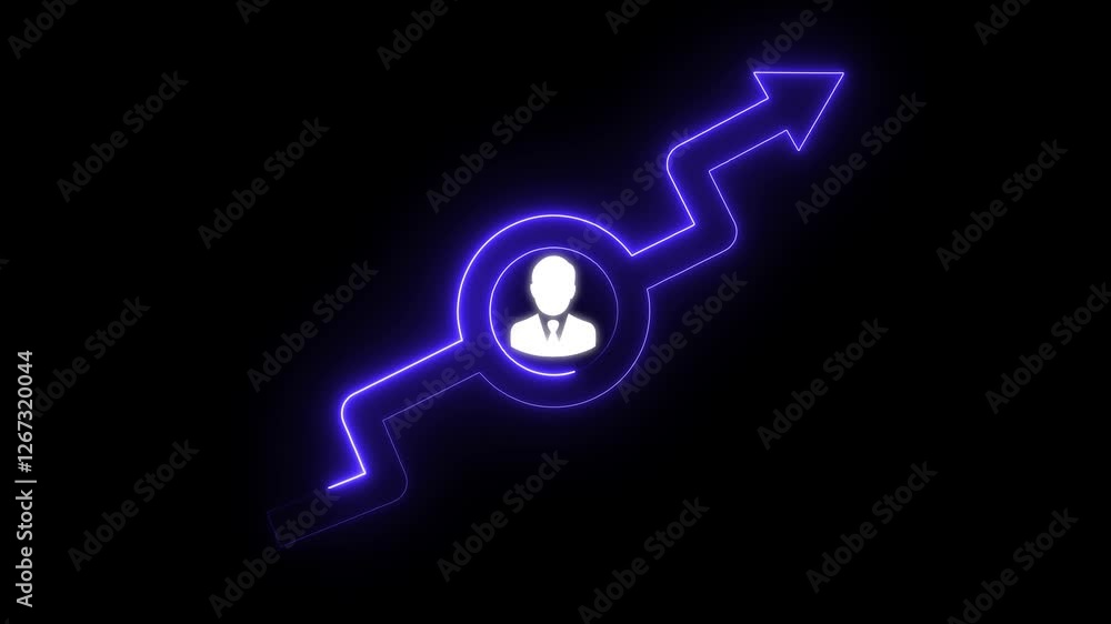 Neon up arrow concept and business success graph icon with man icon . Money, profit, investment, growth business, economy, finance and concept Neon up arrow concept and business success graph icon with man icon . Money, profit, investment, growth business, economy, finance and concept