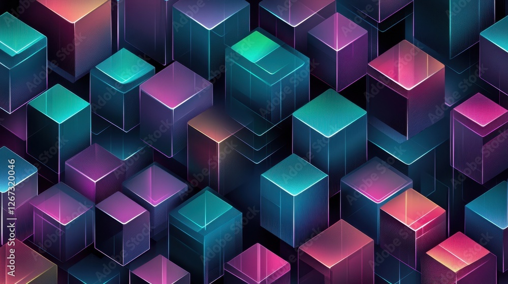 Obraz premium Vibrant Neon Cubes in an Abstract Digital Space with Futuristic Design Elements