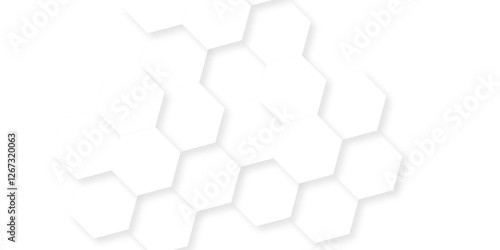 Minimal white hexagonal hexagon modern technology creative emboss light honeycomb polygonal web. abstract geometric science and mosaic tile with template web texture background.	