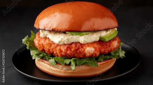Golden Crispy Lobster Burger with Fresh Lettuce and Creamy Sauce