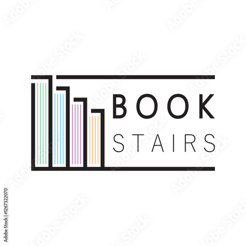 book stairs logo, or library for bookstores, book companies, publishers, encyclopedias, libraries, education, digital books, vectors