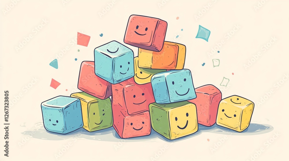 Obraz premium Playful Kids Building Creative Stack of Blocks