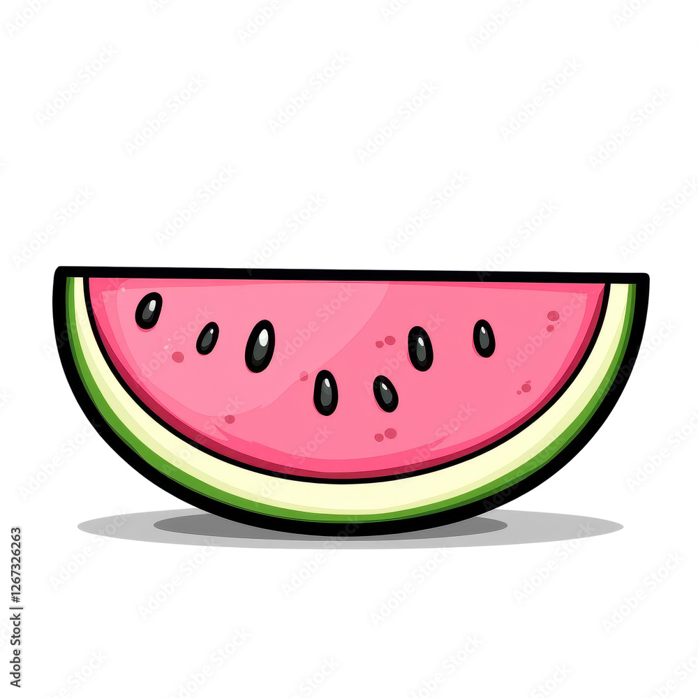 Freshly Cut Watermelon Slice with Green Rind and Black Seeds Freshly Cut Watermelon Slice with Green Rind and Black Seeds