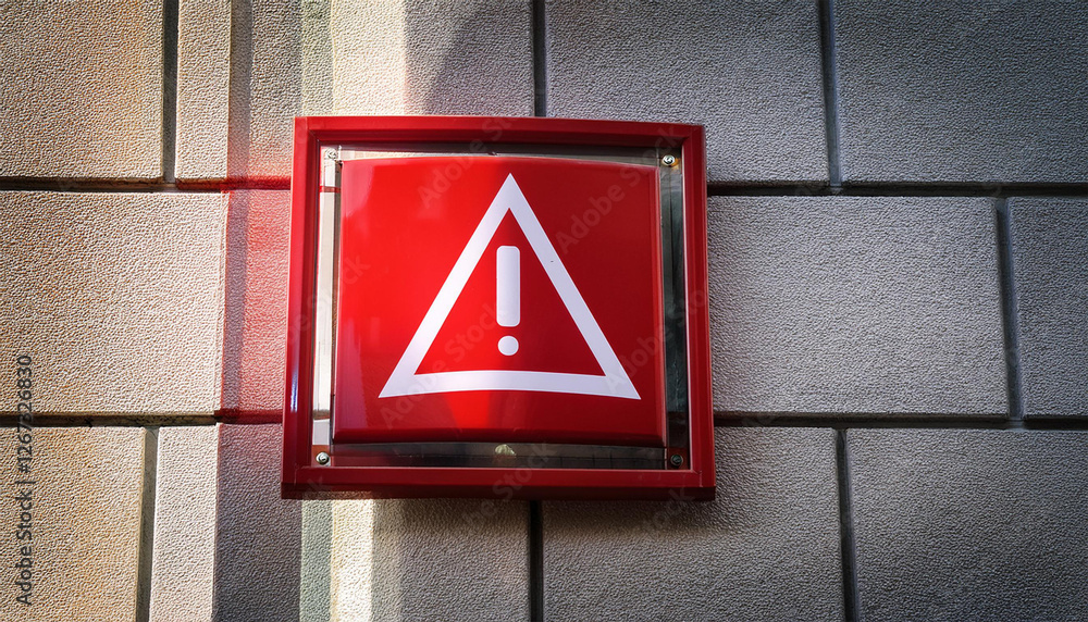 a red warning sign on the side of a building advising of potential danger or caution a red warning sign on the side of a building advising of potential danger or caution