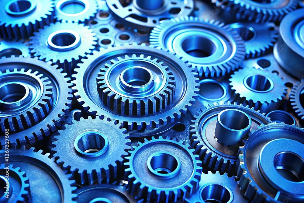 Precision Blue Gears: Interlocking Mechanical Parts, Close-Up Stock Photo Precision Blue Gears: Interlocking Mechanical Parts, Close-Up Stock Photo