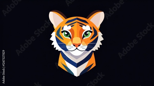 Flat vector tiger head portrait on black background for wildlife conservation themes or illustration purposes photo