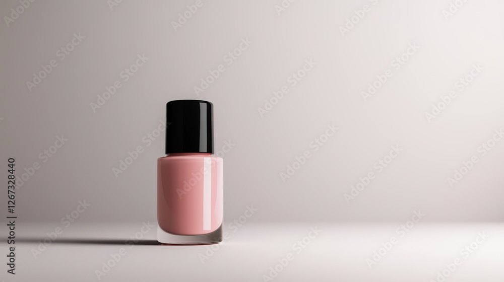 A minimalist nail polish bottle with a sleek and vibrant light pink tone, positioned in soft, natural lighting that highlights its smooth texture and elegant design A minimalist nail polish bottle with a sleek and vibrant light pink tone, positioned in soft, natural lighting that highlights its smooth texture and elegant design