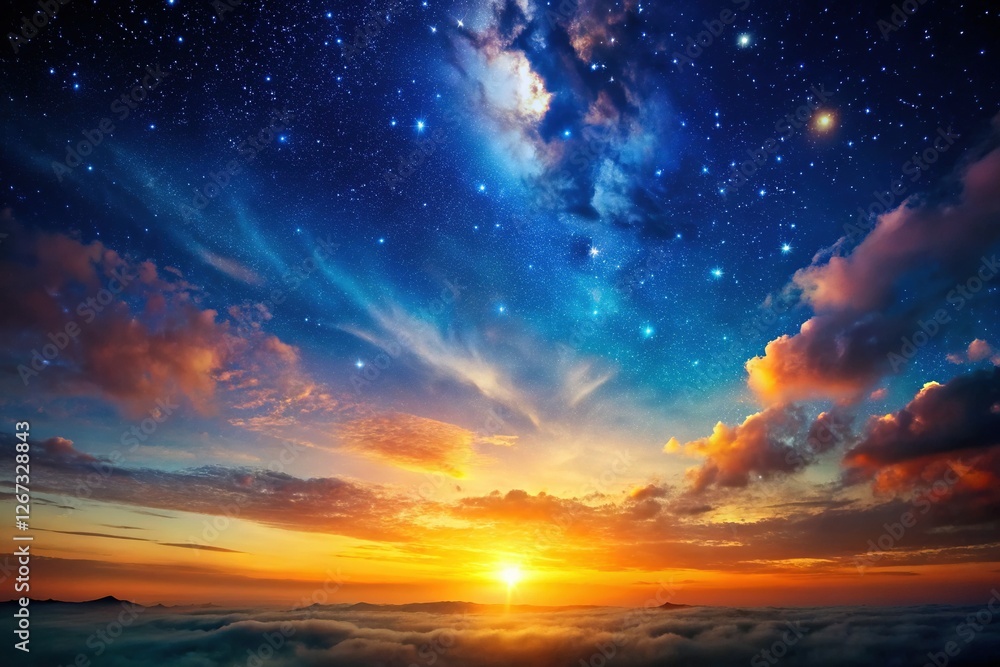 Naklejka premium Serene Starry Dawn: Gradient Sky Background for Creative Projects