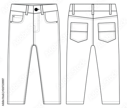 nfant baby boy Denim Long jeans Pant fashion flat sketch Illustration template