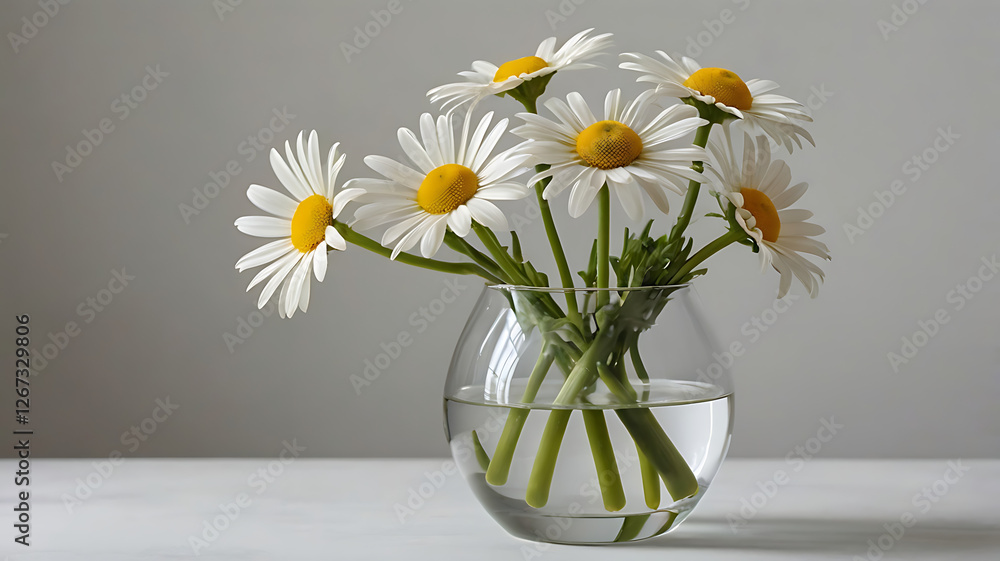 daisy flowers in a clear glass vase on white background daisy flowers in a clear glass vase on white background