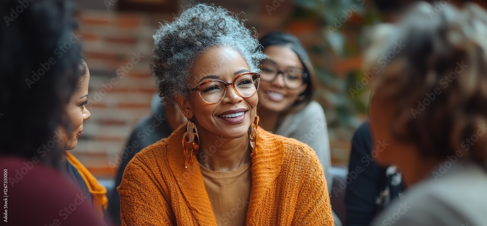 Obraz premium Happy women group chat cafe background. Friendship meeting