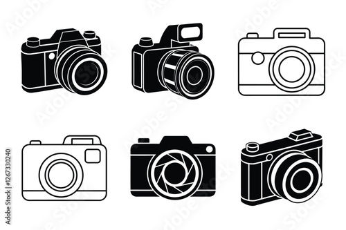 Collection of Black and White Camera Icons in Different Styles