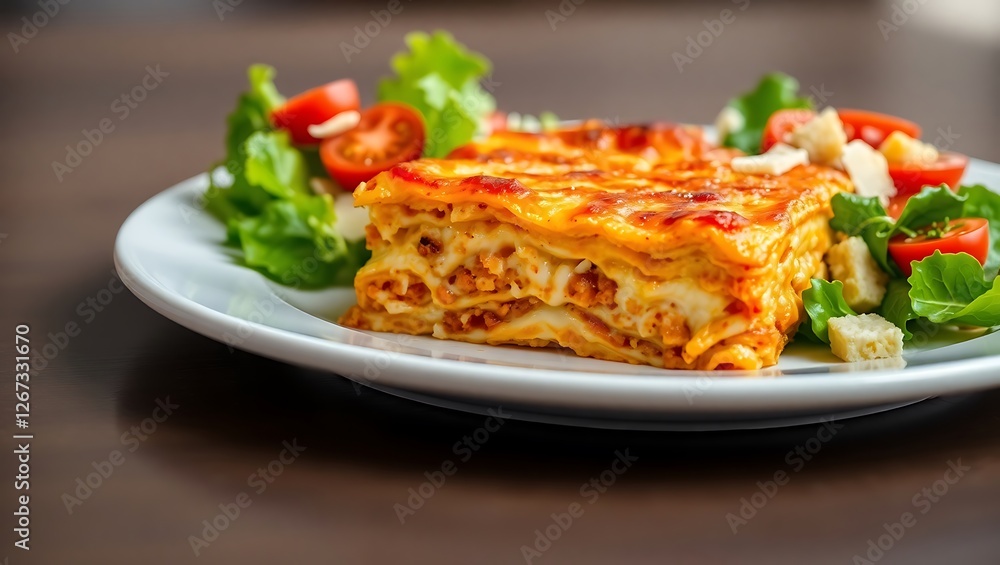 Cheesy Lasagna with Fresh Side Salad on a Plate Cheesy Lasagna with Fresh Side Salad on a Plate
