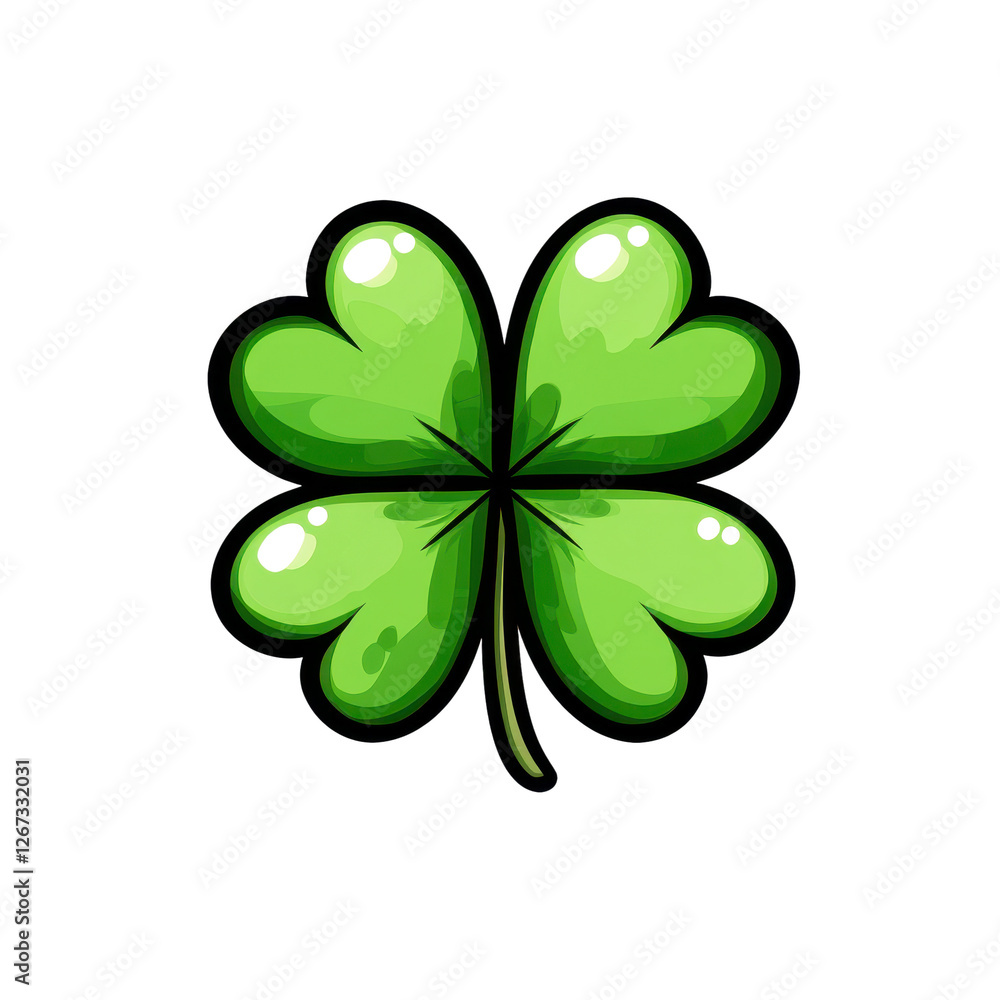 Bright Green Four-Leaf Clover Symbol on a Transparent Background Bright Green Four-Leaf Clover Symbol on a Transparent Background